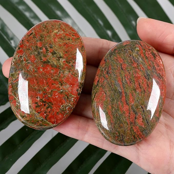 ZHIYUXI 2.4" Unakite Crystals Gemstones Crystals and Stones Crystal Decor Energy Balancing Therapy Polished Stones Palm Stone Mediation Gifts 1PC