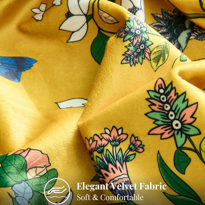 MUSSEL Mustard Yellow Floral Decorative Pillow Covers 18x18 Set of 2 | Soft Velvet,Wild Flower Plant,Throw Pillows Case,Square,Colorful Farmhouse Cushion Covers,Home Sofa Bed Couch Decor