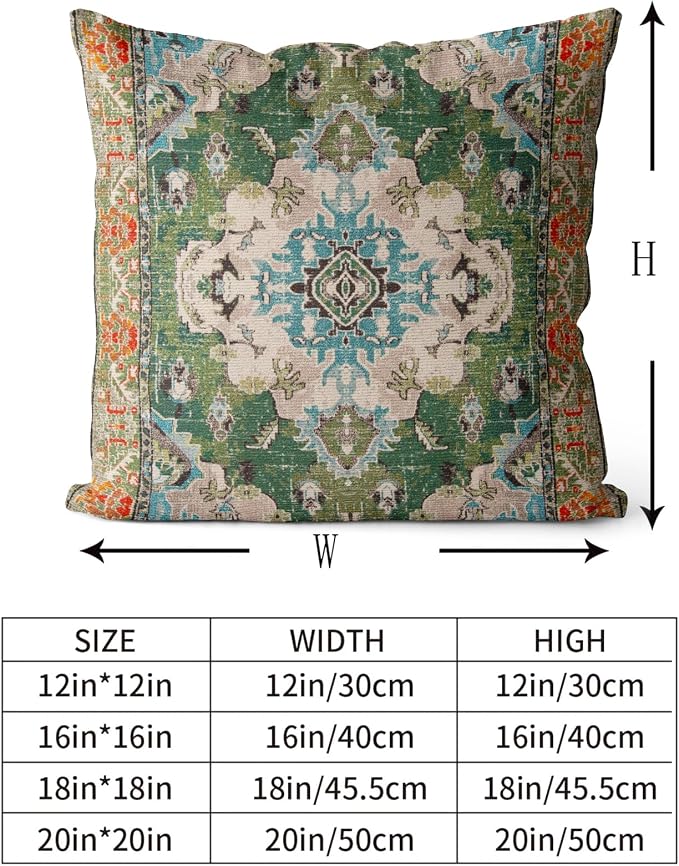Snycler Boho Throw Pillow Covers 18x18 inch Set of 2 Boho Rug Carpet Double Sided Pattern Cotton Soft Pillow Case Cushion Cover Pillowcase for Couch Sofa Bed Decorative (Green)