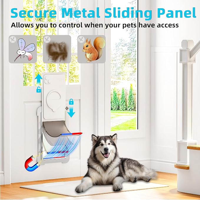 3-Flap Never Rust Extra Large Dog Door for Doors with Sliding Lock Panel | Steel Frame & Telescoping Tunnel Pet Door, Extreme Weather Durable, Weatherproof Doggy Door for Door (Pets Up to 220 Lb)