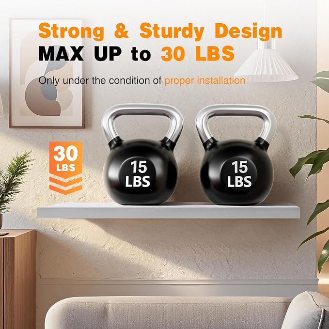 BAYKA White Floating Shelves 35.4in, Set of 2, Wall Mount Rustic Wood Shelf | Easy Install, 30lbs Max Load, Hidden Bracket, for Living Room Bathroom Bedroom Kitchen Storage Decor, Multi-Wall Compatible