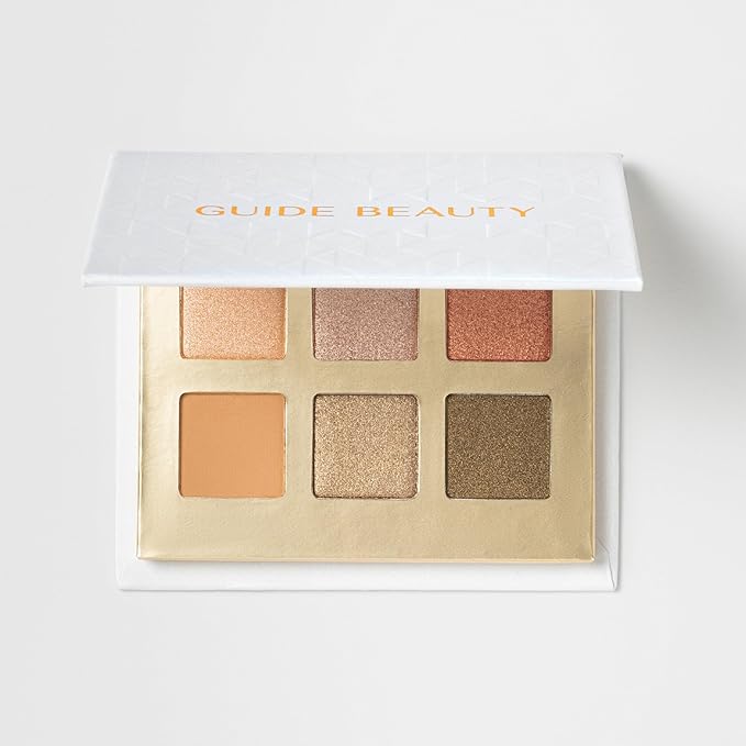 Guide Beauty Shadow Palette, Shimmer Eyeshadow Palette Featuring Hues Ranging from Radiant Golden Champagne & Copper Rose to Dusky Greens, Universal, Ergonomic Design, 6 Shades, 1 pc