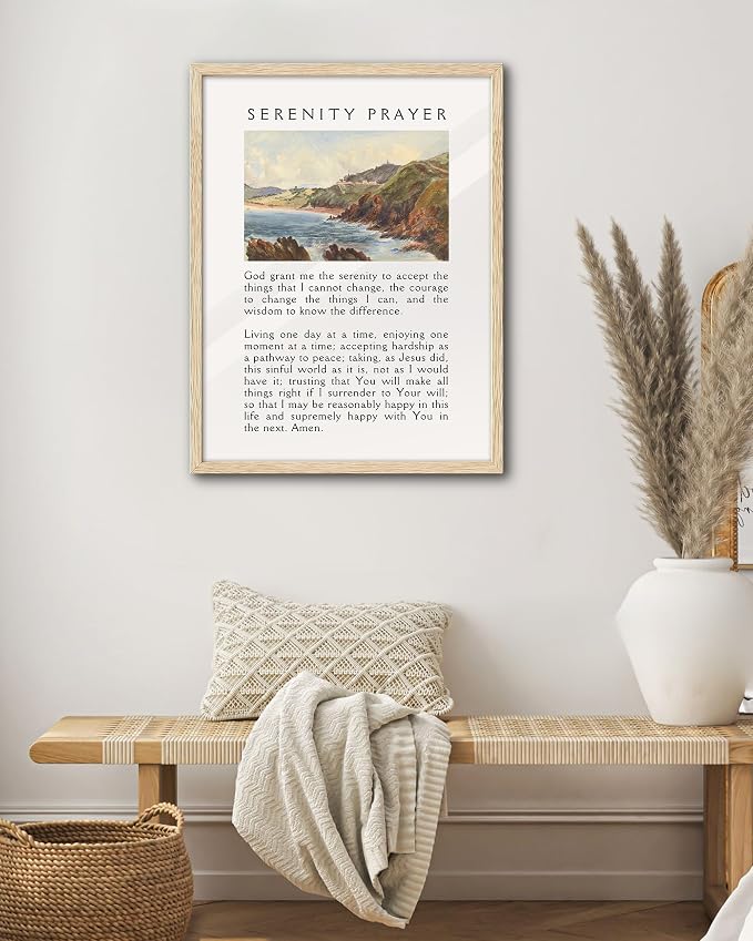 EcoHest 12x16 in Serenity Prayer Mountain Framed Christian Wall Art | Natural Oak Wood Frame with Canvas Wall Art, Scripture Bible Verse Wall Decor for Bedroom, Living Room, Office, Church, 1Pack