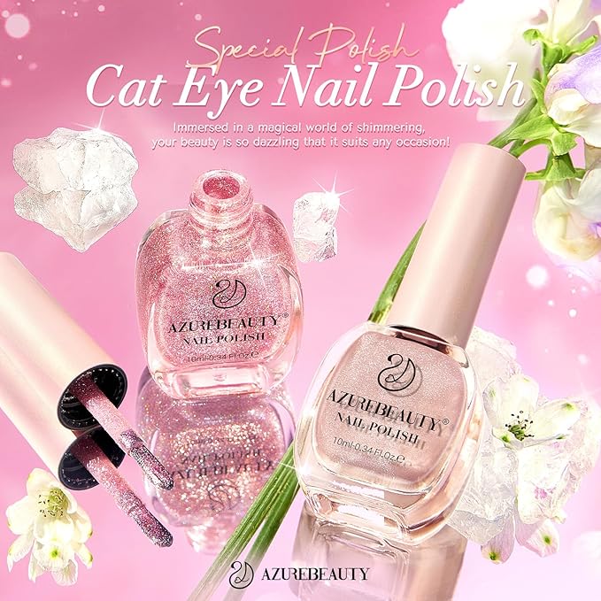 AZUREBEAUTY Cat Eye Nail Polish no Gel Fast Drying Pink Shimmer 2 Colors 10ml Natural Nail Lacquer High Shine DIY Salon Home Women Gifts