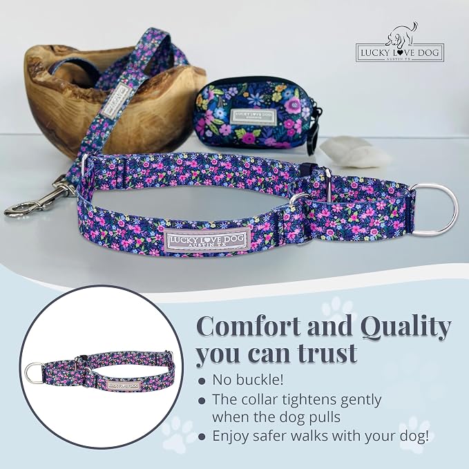 Lucky Love Dog Martingale Collar for Large Dogs No Slip – Primrose, Large