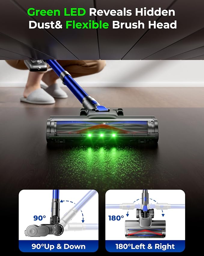 Cordless Vacuum Cleaner, 650W 55KPa Powerful Suction, 70Mins Self-Standing Stick Vacuum with Anti-Tangle Brush, Touch Screen & 1.8L Dust Cup, Vacuum Cleaners for Home, Pet Hair, Carpets & Hard Floors
