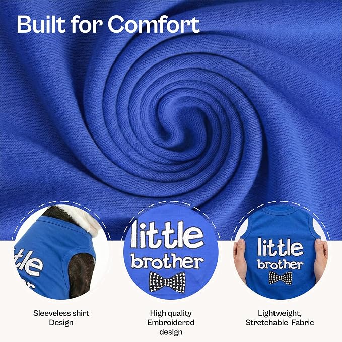 Parisian Pet Dog Shirt – 100% Cotton Shirts for Small Dogs – Blue Sleeveless Puppy Clothes – Lightweight and Breathable Dog Apparel – Boy Little Brother Dogs Clothes - Stretchy Pet T Shirts