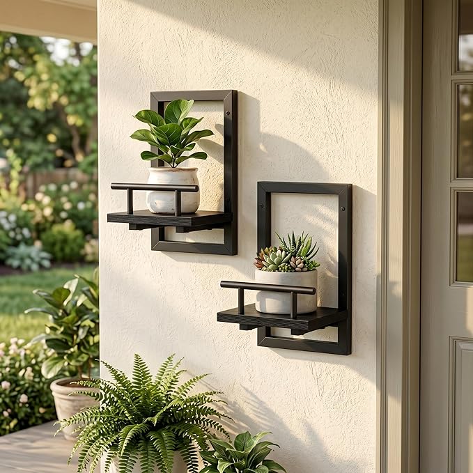 Sbosbo Floating Shelves for Wall Plant Shelf Indoor Wall Mounted Shelves | Wall Planters for Indoor Floating Plant Shelves for Bedroom, Living Room, Kitchen, Office, Bathroom Decor (Black, 3 Pack)
