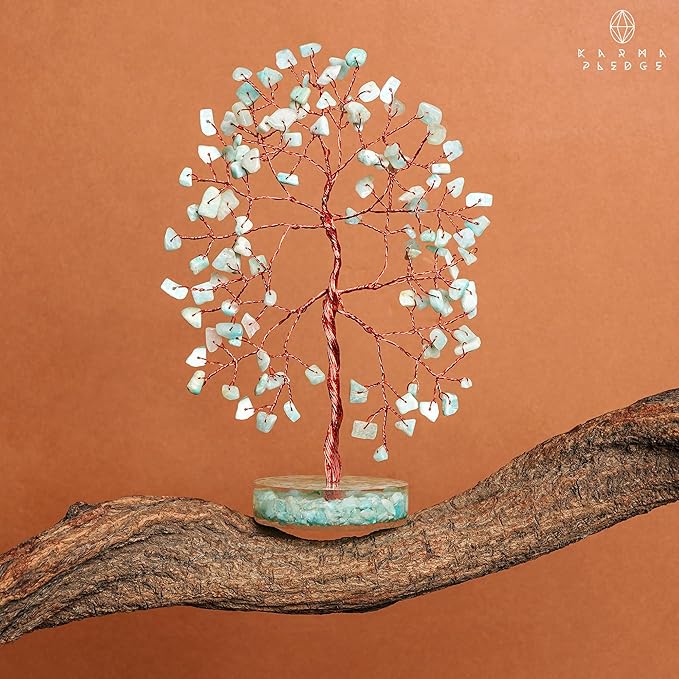 Amazonite Crystal Tree of Life Birthday Gifts for Women, Men, Friends, Handmade Chakra Healing Crystals Tree for Home Office Decor, Positivity, Good Luck, Money, Unique Gifts for Her Mom, Sister, Dad