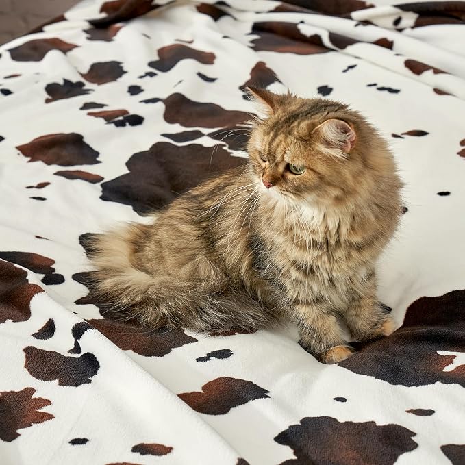 Cozy Bliss Cow Print Throw Blanket for Bed - Super Fuzzy Thick Soft Warm Fleece Blankets for Couch & Room Décor, for Women Men Girls Kids, Dark Brown Queen Size 90"*90"