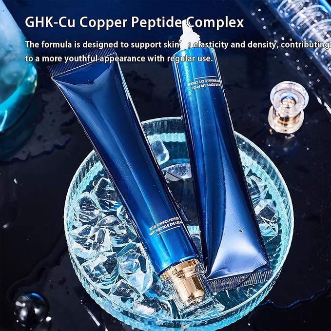 Blue Copper Peptide Eye Cream - GHK-Cu Eye Cream for Dark Circles, Puffiness & Fine Lines, Firming & Hydrating Under Eye Cream with Peptides, 1oz