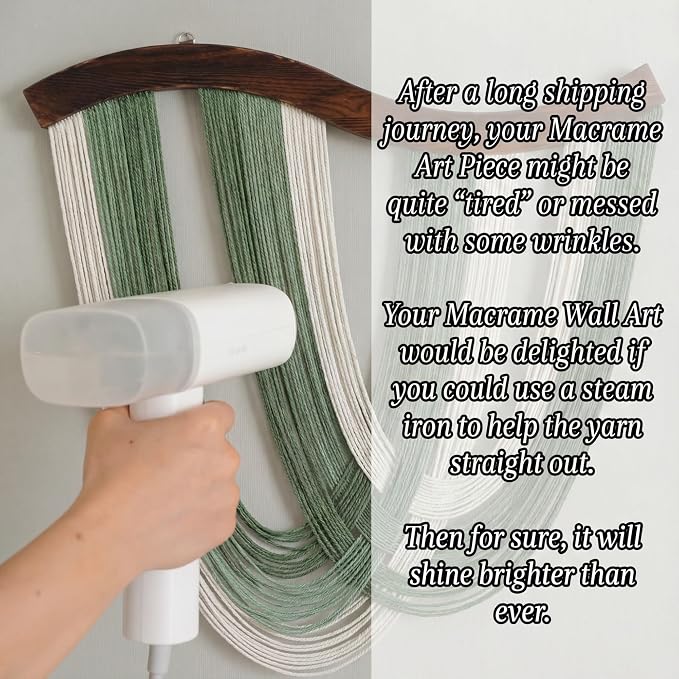 Green Macrame Wall Hanging Dip Dyed Yarn Wall Art, Modern Boho Decor | Handmade Cotton Rope Tapestry for Bedroom, Living Room, Nursery, 31.5 x 23.6 Inch