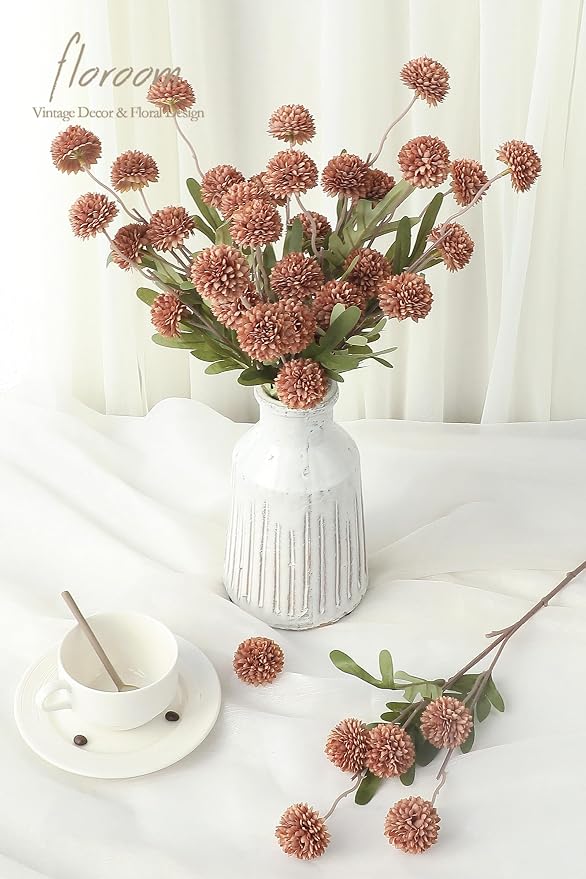 5pcs Terracotta Faux Silk Mums Artificial Flowers, Bulk Fake Small Mini Chrysanthemums with Stems for DIY Wedding Centerpieces Floral Arrangements Vase Fillers Home Decorations