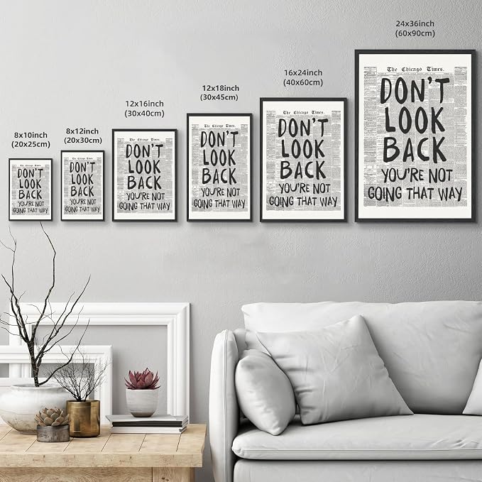 Framed Retro Black and White Newspaper Wall Art Dont Look Back Quote Poster | Trendy Inspirational Wall Decor Positive Motivational Affirmation Canvas Print Preppy Aesthetic Men Bedroom Artwork 24x36inch