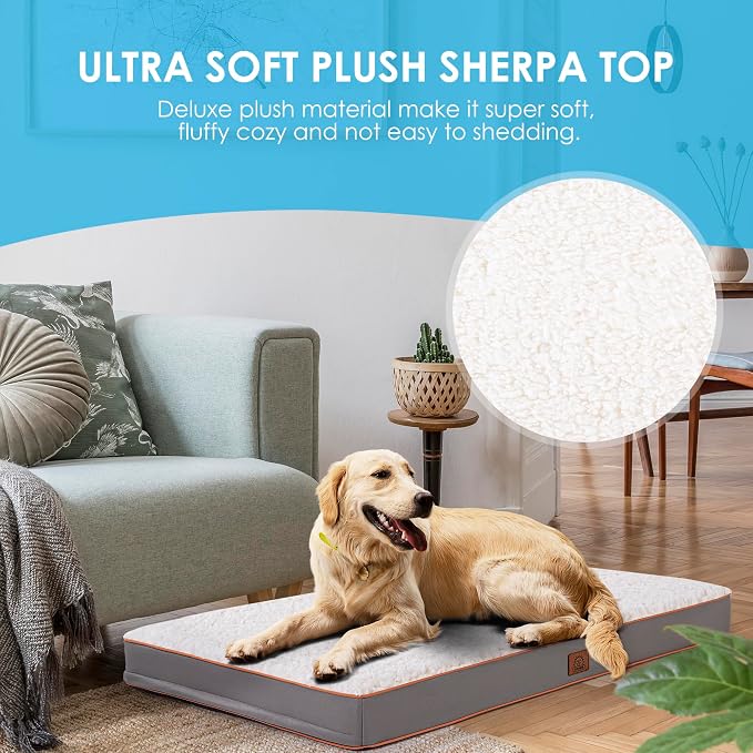 Sunheir Washable Orthopedic Medium Dog Bed, Large Waterproof Dog Crate Bed | Removable Cover, Egg Crate Foam Support, Anti-Slip Bottom, Machine Washable Soft Pet Bed Mat for Crate, 30" Light Grey
