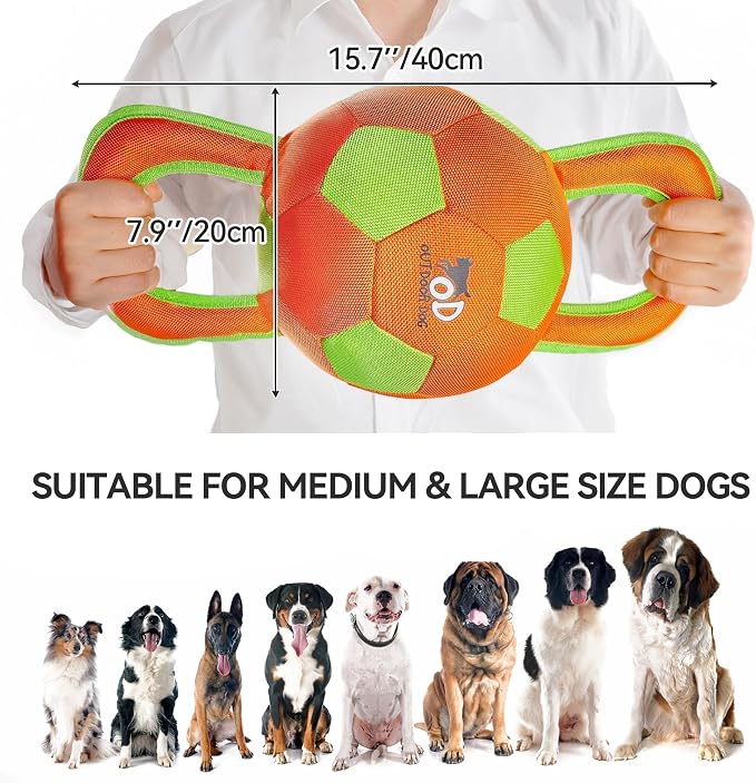 ALL FOR PAWS Upgraded Dog Ball with Handles, Durable Dog Toy with Squeaker, Interactive Tug of War Ball Toy for Medium and Large Dogs,15.7 x 7.9 x 7.9 Inch