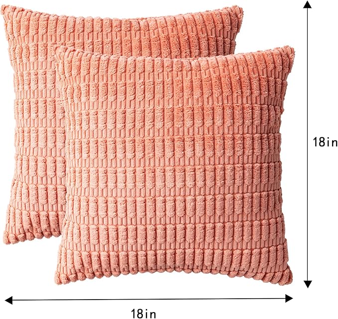 Aegero Pack of 2 Corduroy Decorative Throw Pillow Covers 18x18 Inch, Orange | Fall Soft Striped Pillow Covers Modern Farmhouse Home Decor Christmas Throw Pillow Covers for Sofa Living Room Couch Bed