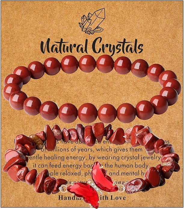 DUQGUHO 2Pcs Butterfly Bracelets for Women Healing Crystals Bracelets for Women Natural Gemstone Bead Bracelet Cute Butterfly Charm Bracelet Stretch 8mm Crystal Jewelry Gifts for Women