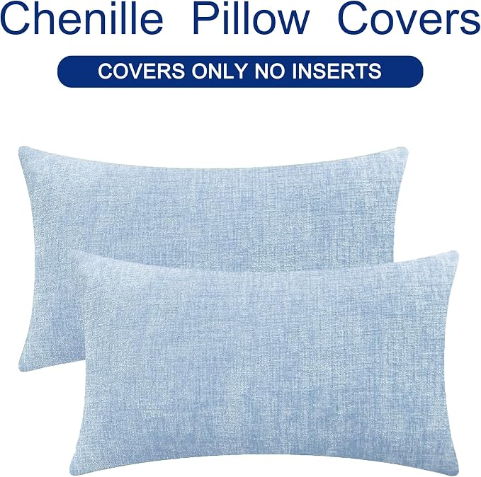 CaliTime Decorative Couch Throw Pillow Covers 26 X 16 Inches Baby Blue | Pack of 2, Cozy Chenille Cushion Cases for Sofa Bed Living Room Farmhouse Home