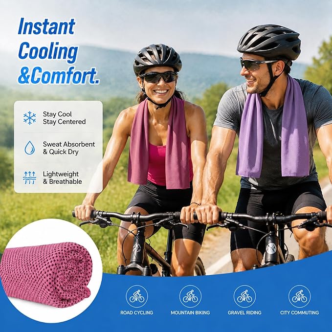 Amgico 8 Pack Cooling Towels 40"X12", Cooling Neck Wraps for Men and Women, Ice Towel, Soft Breathable Durable Towels for Yoga, Pilates, Tennis, Golf, Gym, Workout, Sports & More Activities