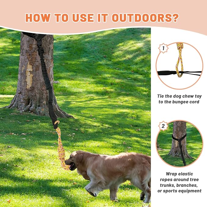 Interactive Dog Bungee Toy Rope Tug War for Pitbull Small Medium Large Dogs, Indoor/Outdoor Tree Hanging Toy for Exercise Solo Play,Spring Pole Interactive Toys with 3 Chew Rope