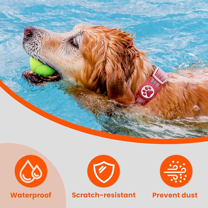 Waterproof Airtag Dog Collar Holder for Apple Air Tag, Silicone Dog Airtag Holder for Dogs & Cat Collars(Red)
