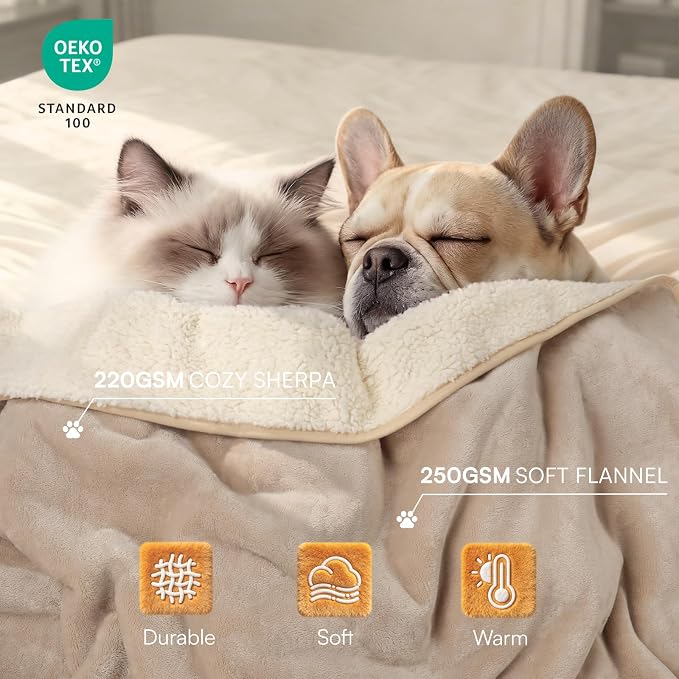 Luciphia Waterproof Blanket for Large Dog, Reversible Sherpa Couch Cover | waterproof pet blanket sherpa fleece reversible couch cover bed protector car from spills scratches, Khaki+Beige 65" x 57"