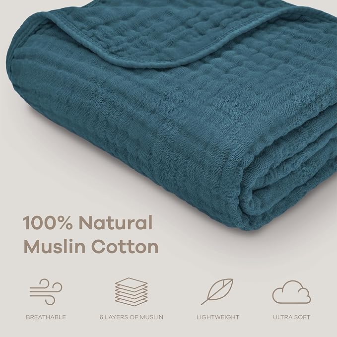 Comfy Cubs Muslin Baby Blanket 40" x 40" L - Swaddle Blankets, Neptune | Soft, Lightweight, 6-Layer Cotton Breathable Baby Blankets - Comfortable, Gentle & Versatile Cotton Baby Blankets for Sleep