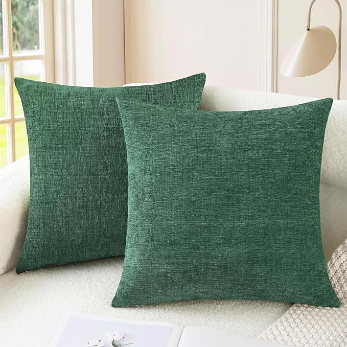 CaliTime Decorative Couch Throw Pillow Covers 26 X 26 Inches Dark Green | Pack of 2, Cozy Chenille Cushion Cases for Sofa Bed Living Room Farmhouse Home
