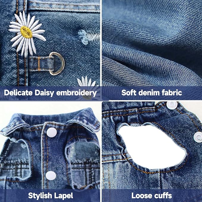 Dog Jean Jacket,Blue Denim Vest for Small Pet,Cute Clothes with D-Ring | Soft Washed Cotton Denim Costume,Cool Apparel Dress Shirt for Puppy,Classic Coat Outfit for Small Dogs Cats Boy Girl
