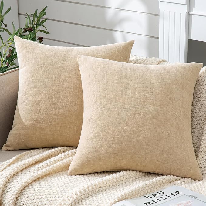 GAWAMAY Decorative Couch Throw Pillow Covers 26x26 Inch Set of 2 Beige | Soft Chenille Farmhouse Style, Hidden Zipper, Neutral Cushion Pillowcases for Sofa Living Room Bed, Only Covers