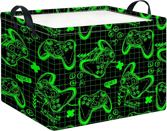 CLOCOR Rectangular Storage Basket Empty,Gift Basket,Waterproof Storage Bin,Room Decor(Fluorescent Green Game)