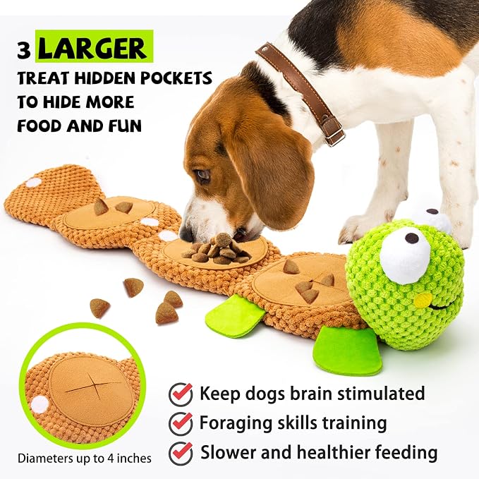 lilfrd Dog Puzzle Enrichment Toy, Squeaky Crinkle Plush Turtle Puppy Toy