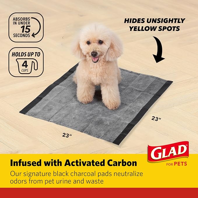 Glad for Pets Activated Carbon Disposable Dog Training Pads, 14 Count, 2-Pk | Activated carbon core, ultra-absorbent, puppies senior dogs and post-surgery recovery, floor and crate protection, 23 x 23 in