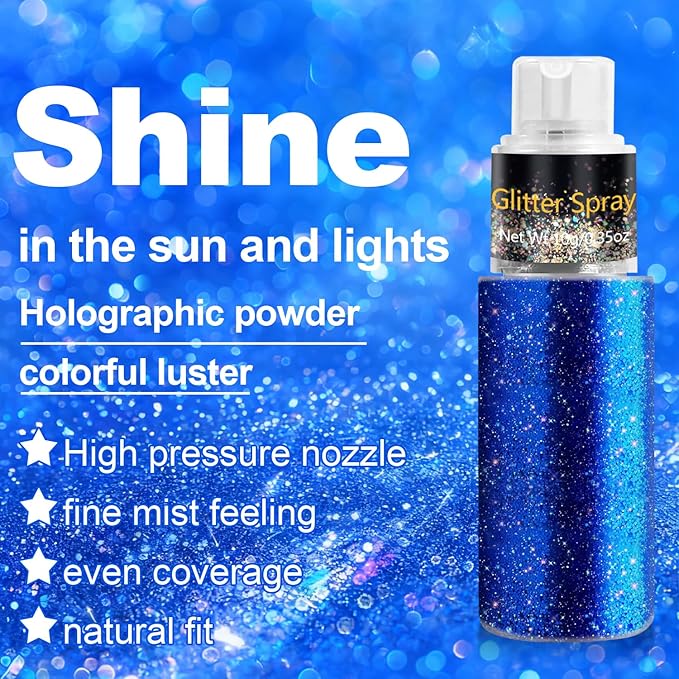 Hair and Body Glitter Spray, Holographic Glitter Highlighter Powder for Rumi Costume Cosplay Makeup, Face Body Clothes Shiny Glitter, Loose Shimmer Hairspray Festival Rave Prom Accessories (Blue)