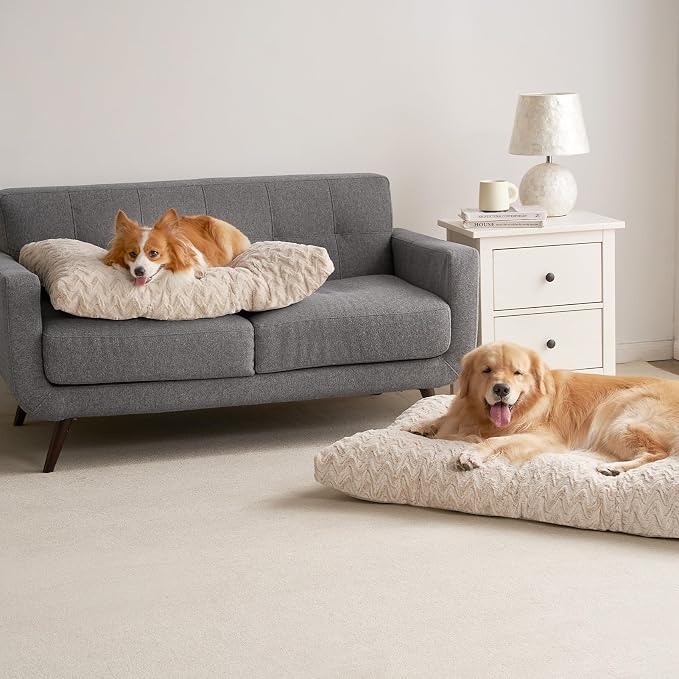 EHEYCIGA Washable Large Dog Bed for Crate, 36x27 Inch Pet Bed, Beige | Soft Dog Crate Bed, Plush and Comfy Kennel Pad, Deluxe Sleeping Mattress for Dogs Up to 55 lbs