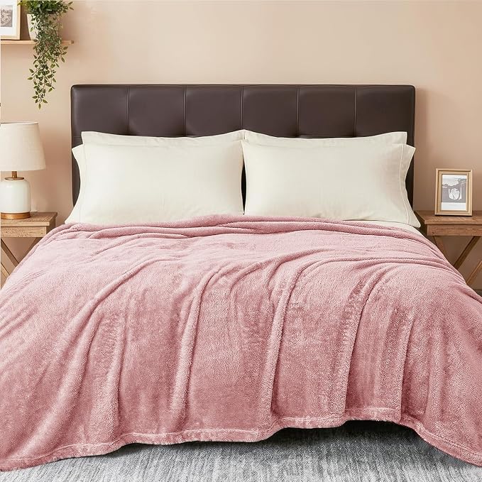 Exclusivo Mezcla Fuzzy Plush Fleece Bed Blanket Twin XL Size, Dusty Pink | 90x66 Inches, Super Soft and Cozy Bed Blanket, Fluffy Blanket for Bed, College Dorm Room Essentials, All Season