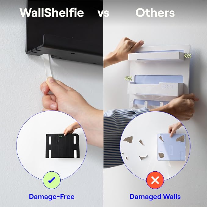 WallShelfie Bedside Wall Organizer & Dorm Decor for Dorm Room - Black | Dorm Room Essential, Floating Bedside Shelf Wall Mount Organizer, Remote Control Holder, Cool Teen Girls Trendy Stuff