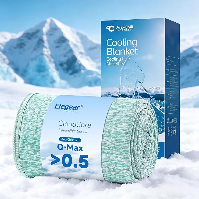 Elegear Arc-Chill 3.0 Cooling Blanket for Hot Sleepers, Cool Throw, Green | Q-Max>0.5 Cooling Fabric, Absorbs Heat to Keep Body Cool, Breathable Summer Blankets for Night Sweats & Menopause, 51"x67"