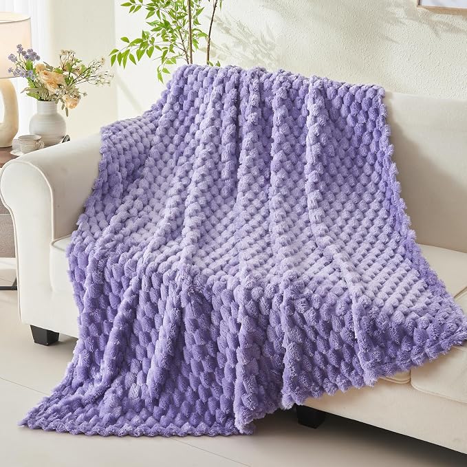 NEWCOSPLAY Fleece Clouds Cozy Twin Blanket for Couch, Lavender, 60"x80" | Premium Silky Flannel Blanket, Soft Lightweight Fluffy Throw Blanket for Bed Sofa Decor, Gift for All Season Use