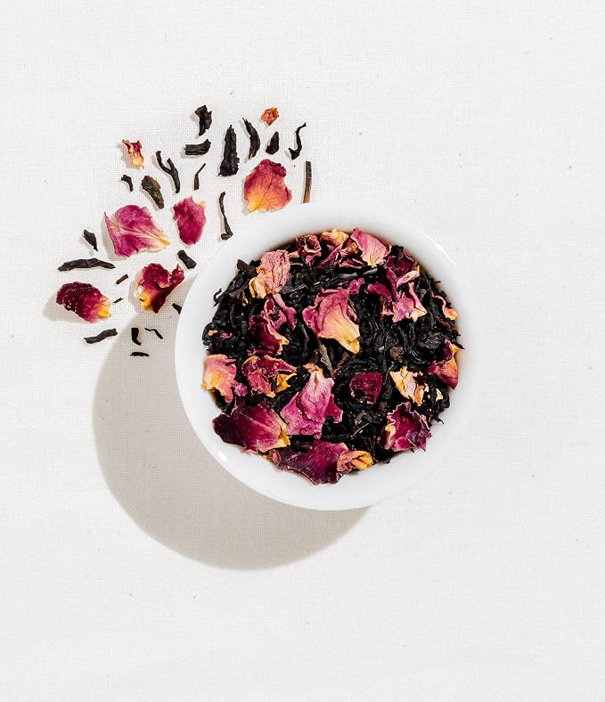Art of Tea Rose Black Tea 2.5oz Loose Leaf Tin, Premium Floral Black Tea with Rose Petals, Aromatic Full Bodied Black Loose Leaf Tea, Smooth Caffeinated Hot or Iced Tea