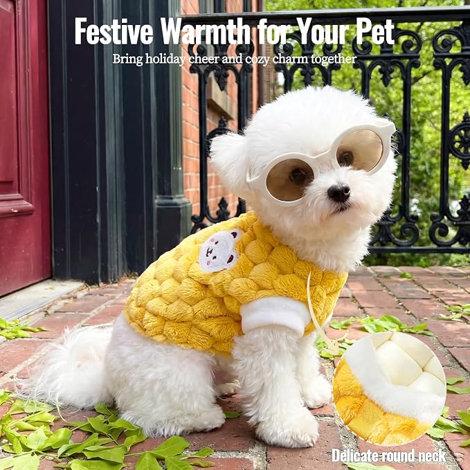 Dog Sweater for Small Dogs Puppy Cats Winter Warm Soft Pet Clothes Pullover Cute Extra Small Dog Apparel, Cat Sweaters for Cats Only Fit Chihuahua Yorkie(Yellow, XXL)