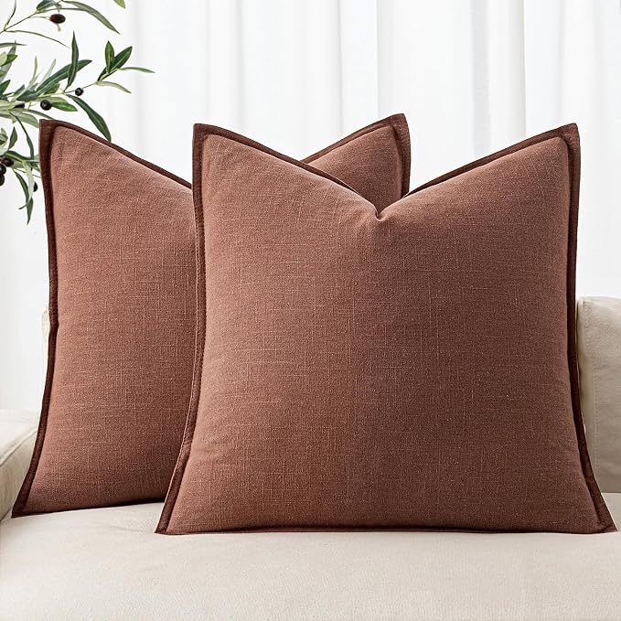 MIULEE Decorative Linen Pillow Covers 20x20 Inch Rust Red | Boho Farmhouse Fall Autumn Couch Throw Pillows for Bed, Pack of 2 Accent Modern Pillowcases, Sofa Livingroom Home Decor