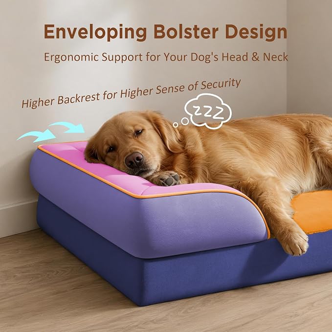 Comfort Expression Orthopedic Dog Bed for Extra Large Dogs with Bolster | Waterproof Dog Couch Bed with Washable Cover & Non-Slip Bottom, Supportive Egg Crate Foam XL Pet Bed, 45x35 Inch