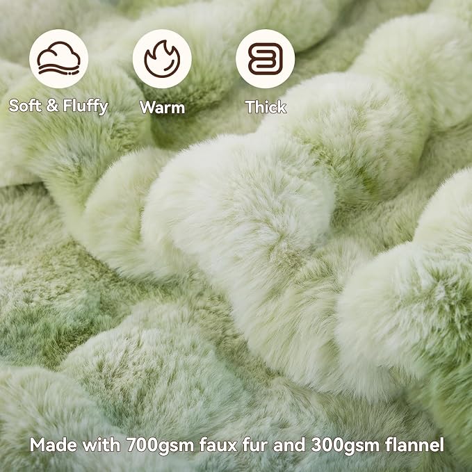 Anysay Faux Fur Throw Blanket, 1000GSM Fluffy Soft Bubble Blanket 50''*60'' | Cozy Plush Warm and Thick Blanket for Couch Bed, Fuzzy Rabbit Throw for Living Room Bedroom Tie-dye Green