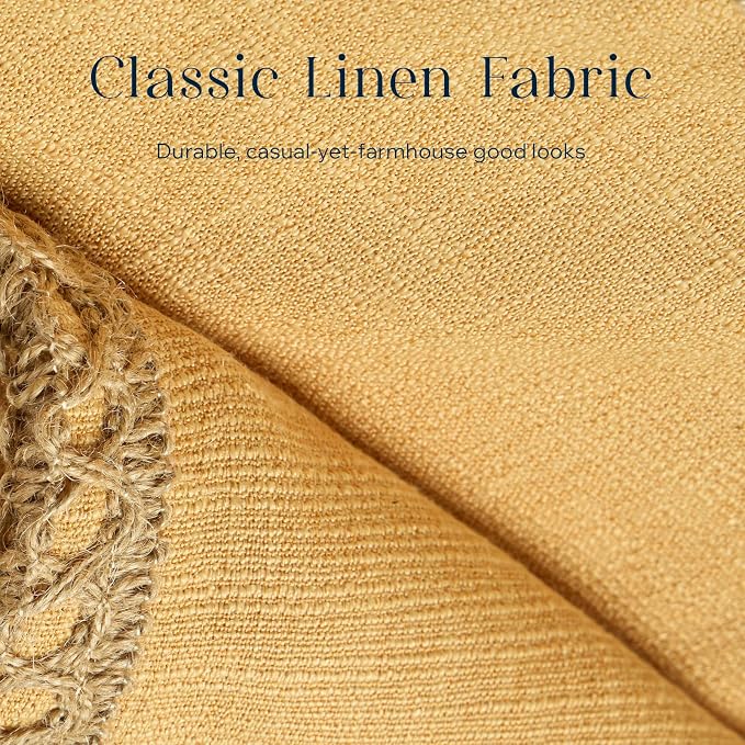 Phantoscope Pack of 2 Farmhouse Decorative Throw Decorative Pillow Cover Burlap Linen Trimmed Tailored Edges, Mustard Yellow, 12 x 20 inches, 30 x 50 cm
