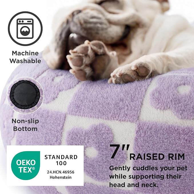LE SURE Shown on TV Jacquard Donut Small Dog Beds,Flower Checks 23x23x7in | Orthopedic Calming Cat Sofa Indoor,Cute Original Design Pattern,Washable Cover,Home Decor Suit as Gift ,Anti Slip Bottom