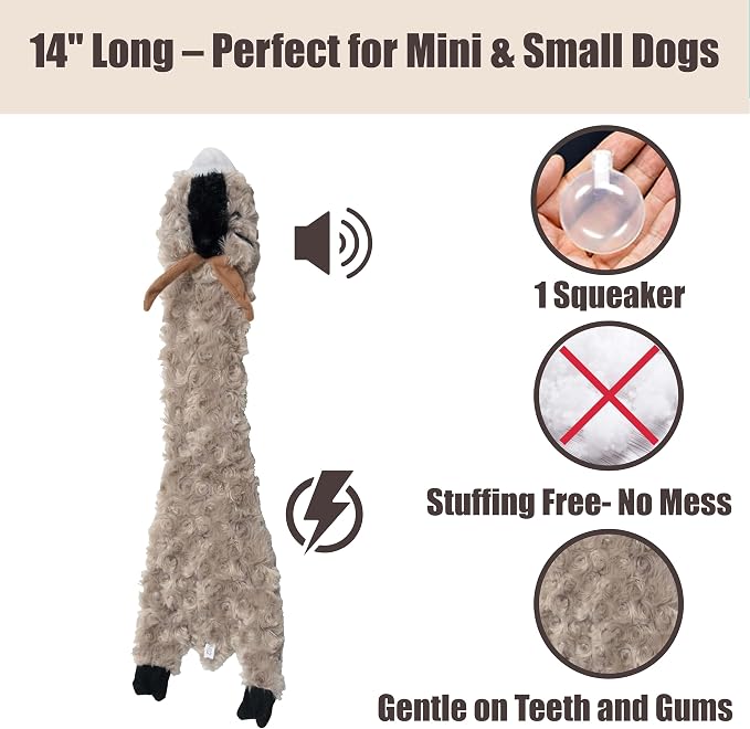 SPOT Skinneeez Crinklers Goat - Stuffing-Free Dog Toy with Crinkle & Squeaker Sounds, Durable for Moderate Chewers, Tug Toy for Small Dogs & Puppies, 14in
