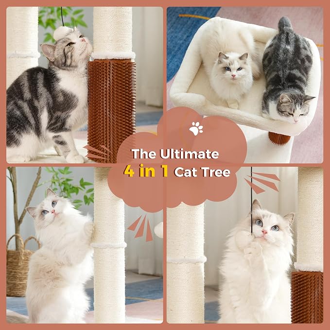 Cat Tree Tower for Large Cats Cat Scratching Post with Bed 20x16“ | Small Cat Tree with Thick Scratching Post 4.5” Dia, Large Raised Bed 20X16”, Self Groomer, Toy Ball for Indoor& Large Cats