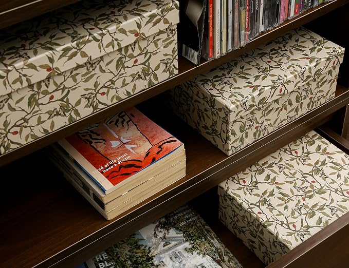 3-Piece Decorative Storage Boxes with Lids, Botanical Leaf & Butterfly Design, Vintage-Inspired Paperboard Keepsake Box Set for Photos, Memories & Decorative Storage